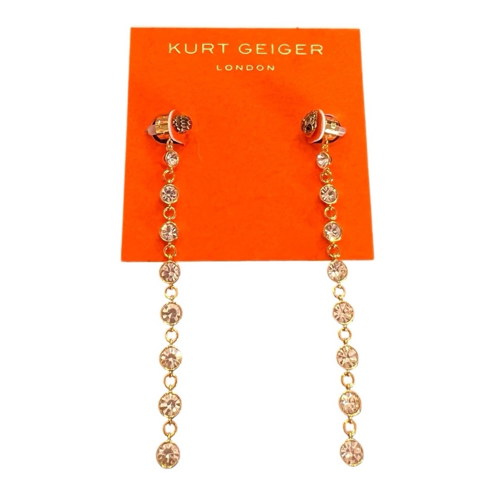 Kurt Geiger London NWT gorgeous Micro Eagle Crystal Linear Drop Earrings - Picture 4 of 10